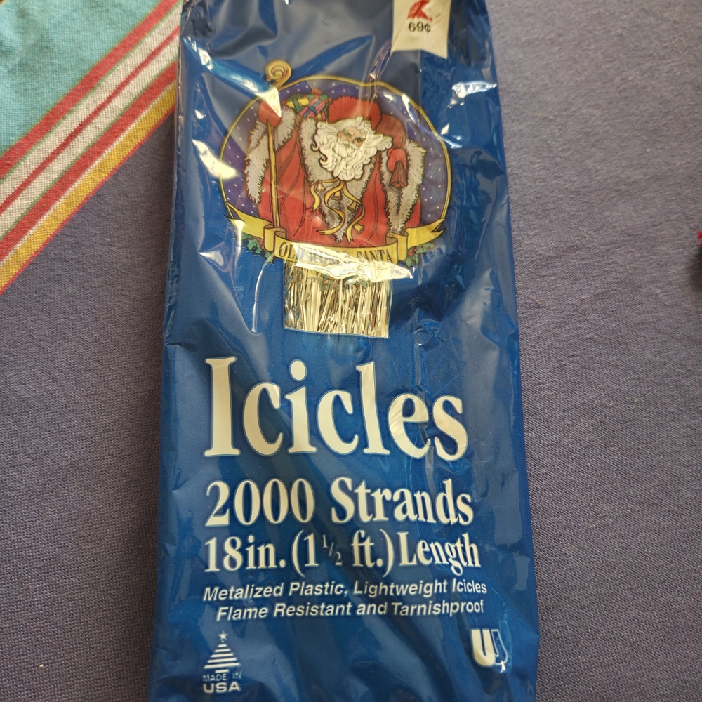 Vintage Kmart Icicles, Holiday Tinsel, Christmas Tree Decor, 2000 Strands 18"